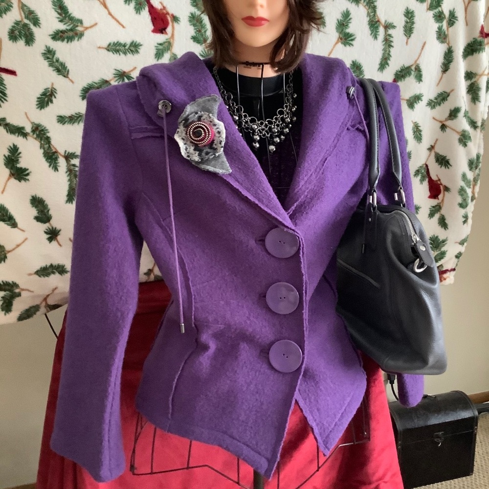 Linea Domani Wool Purple Hooded Jacket - Picture 6 of 8